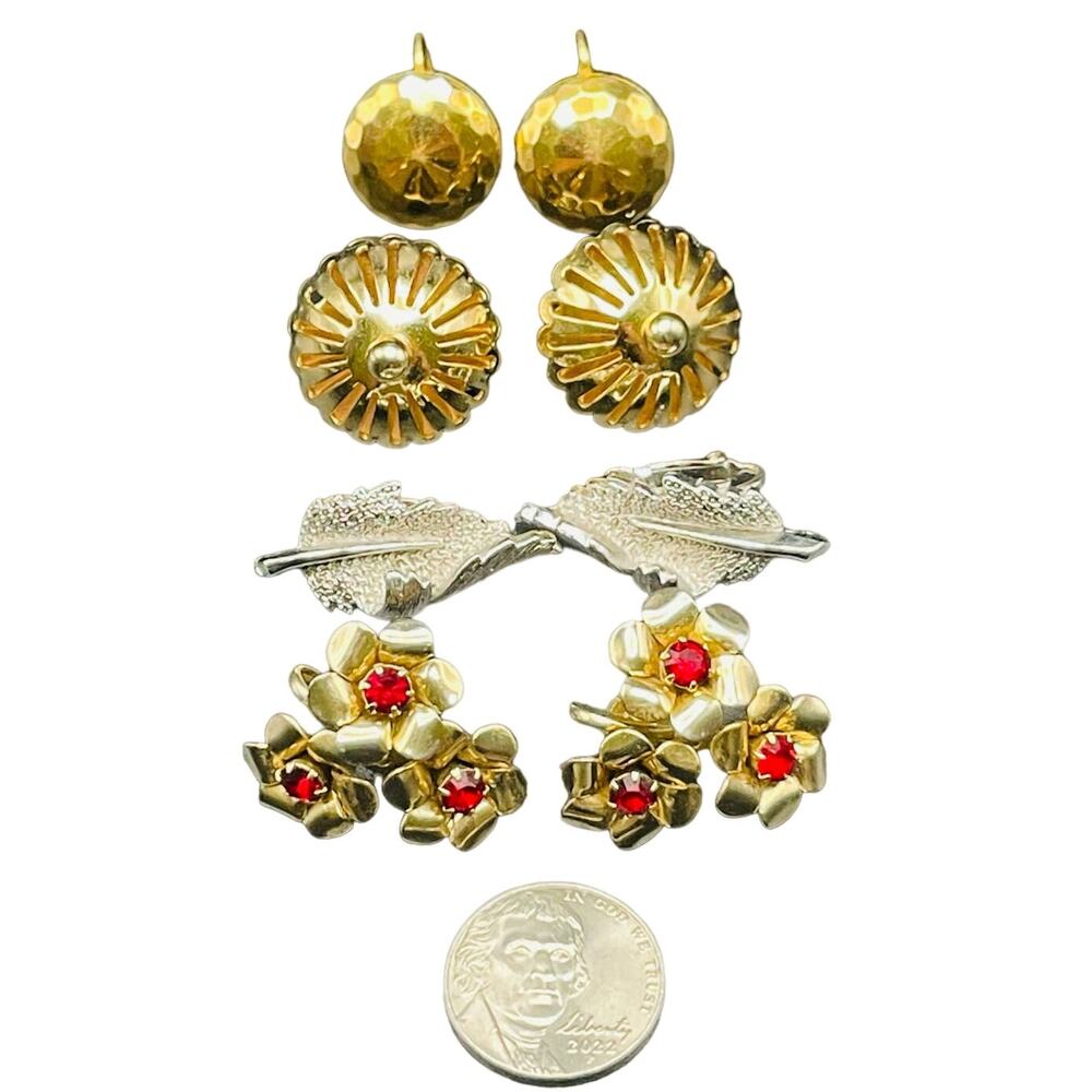 All Coro Earrings Lot Screw Back Clip On Flowers Leaf Dome Circle Signed VTG